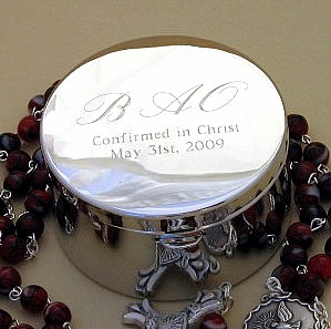 engraved metal Rosary box 